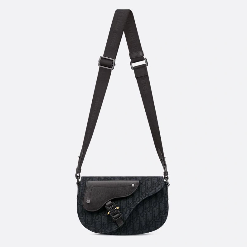 EasyMatch 6243 Dior Saddle Compact Messenger In Oblique Motif Canvas and Grained Calfskin Black