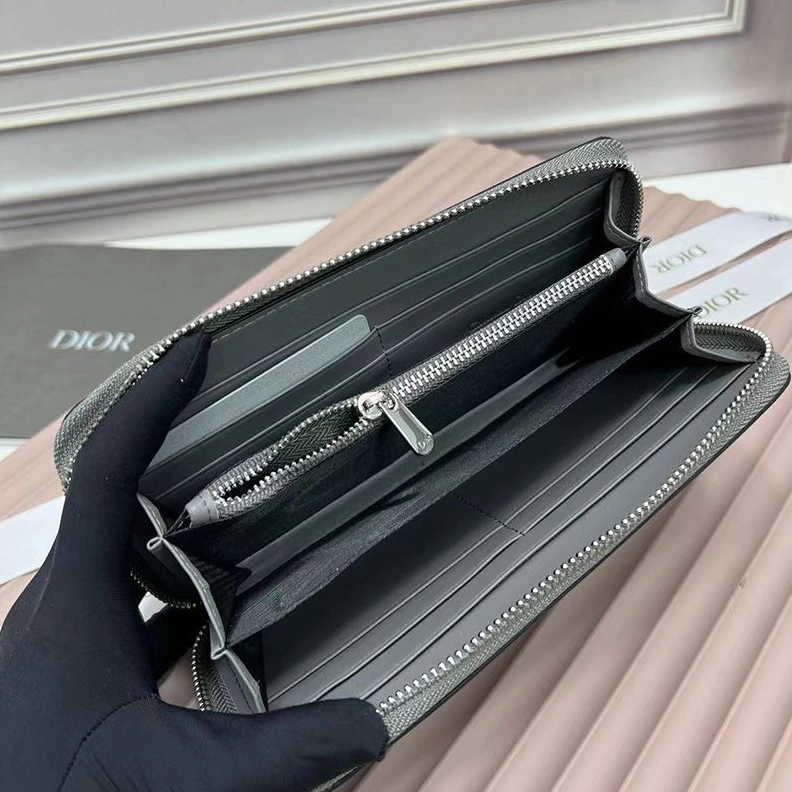 EasyMatch 6317 Large Dior Zip Wallet CD Diamond Motif Calfskin Grey