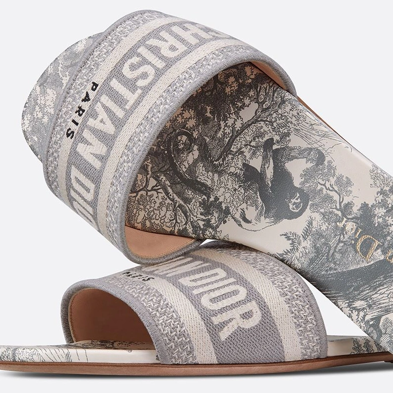EasyMatch 6838 Christian Dior Dway Slides Women Toile De Jouy Motif Canvas Grey