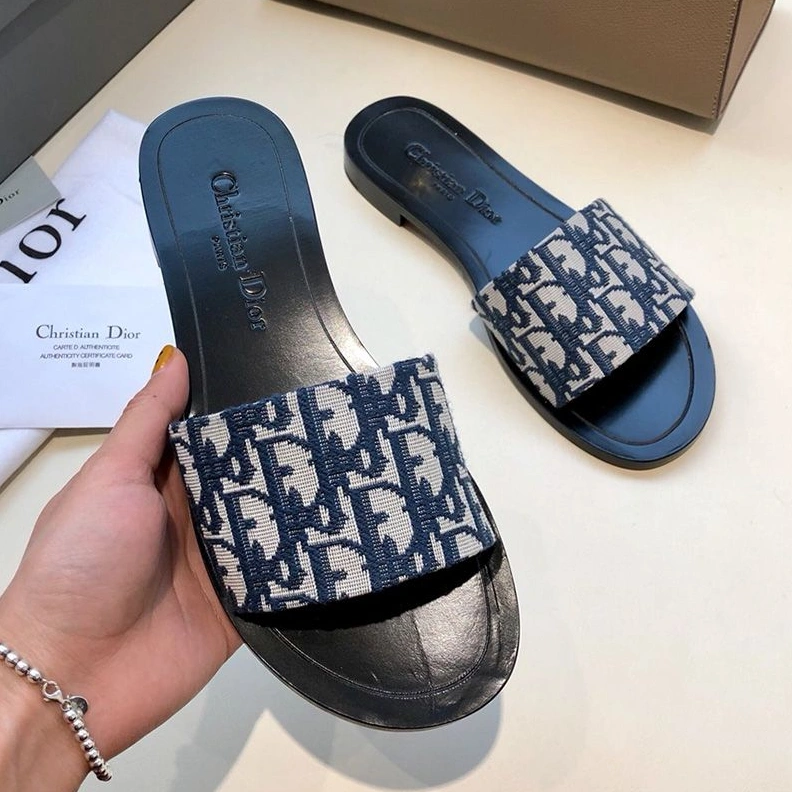 EasyMatch 7475 Christian Dior Dway Slides Women Oblique Motif Canvas Blue