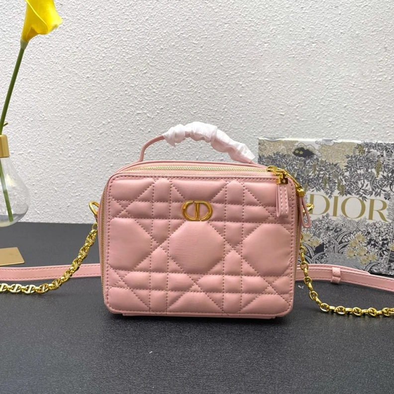EasyMatch 8924 Dior Caro Box Bag with Chain Cannage Calfskin Pink