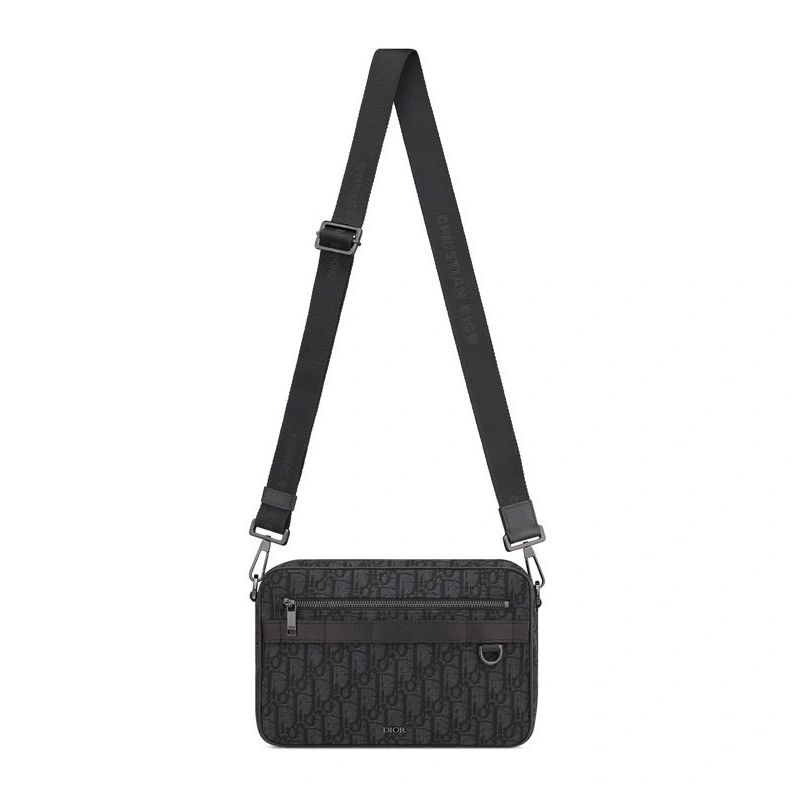 EasyMatch 9876 Maxi Dior Safari Bag with Strap In Oblique Motif Canvas Black