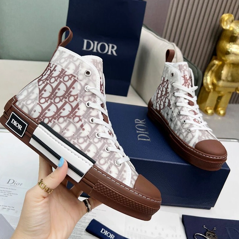 EasyMatch 9919 Dior B23 High-Top Sneakers Unisex Oblique Motif Canvas Brown