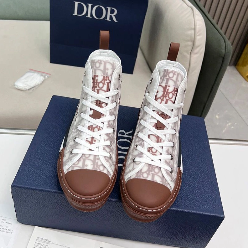 EasyMatch 9919 Dior B23 High-Top Sneakers Unisex Oblique Motif Canvas Brown
