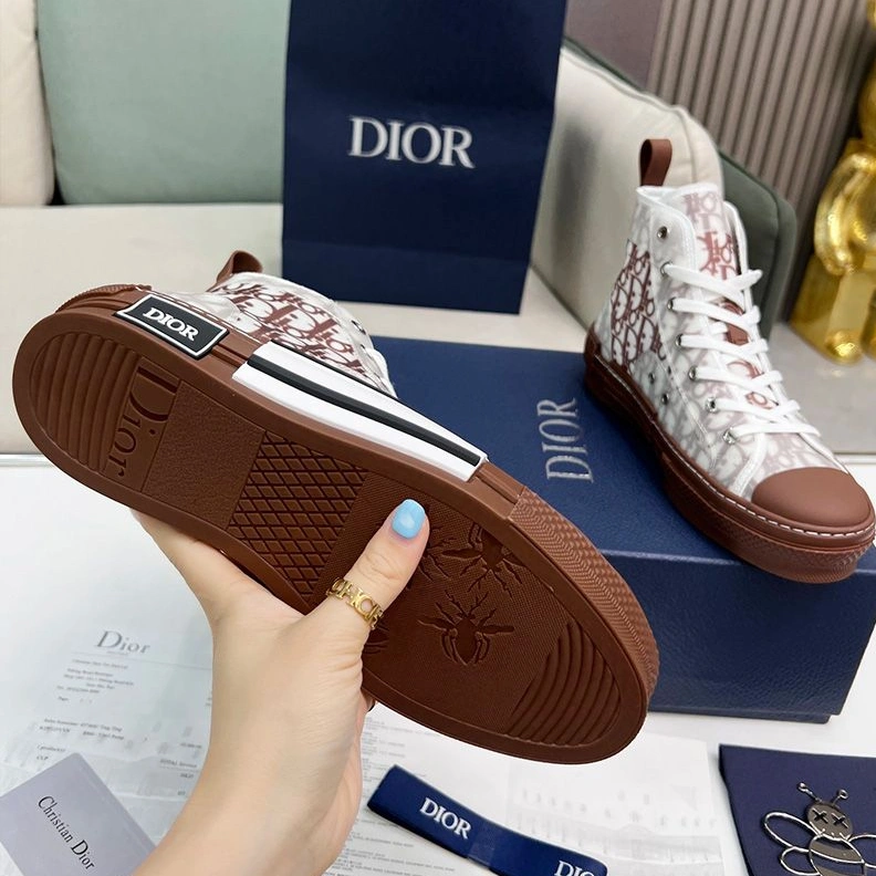 EasyMatch 9919 Dior B23 High-Top Sneakers Unisex Oblique Motif Canvas Brown