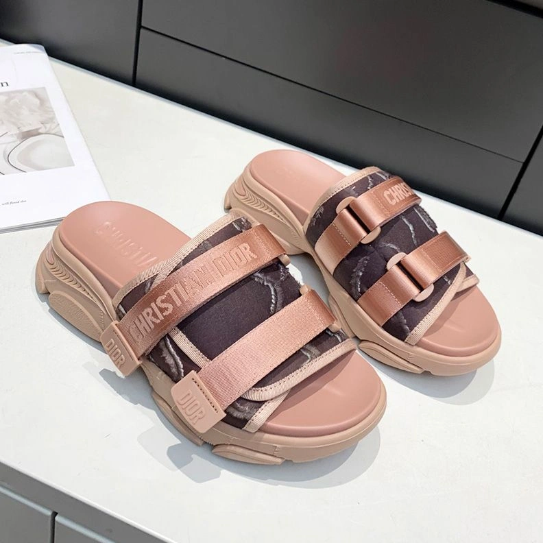 Fashionable 1002 Dior D-Wander Slides Women Camouflage Technical Fabric Pink