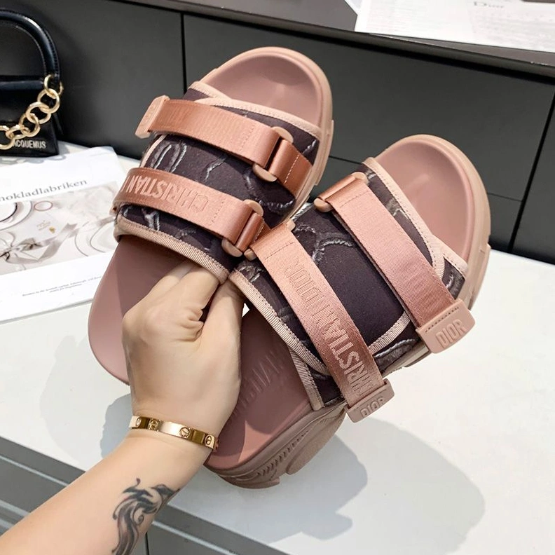Fashionable 1002 Dior D-Wander Slides Women Camouflage Technical Fabric Pink