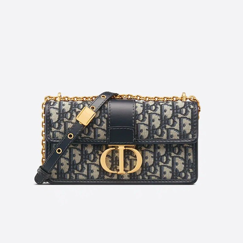 Fashionable 1080 Dior 30 Montaigne East-West Bag With Chain In Oblique Motif Canvas Blue