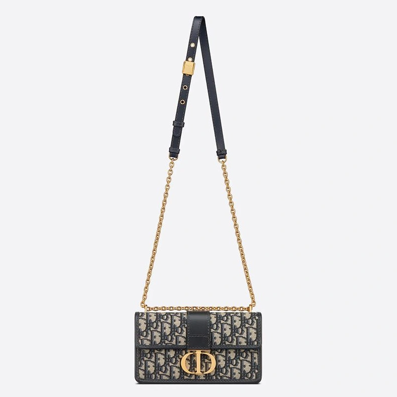 Fashionable 1080 Dior 30 Montaigne East-West Bag With Chain In Oblique Motif Canvas Blue