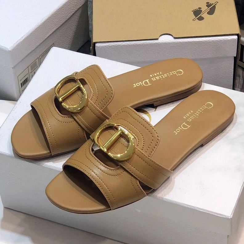 Fashionable 1094 Dior 30 Montaigne Slides Women Calfskin Khaki