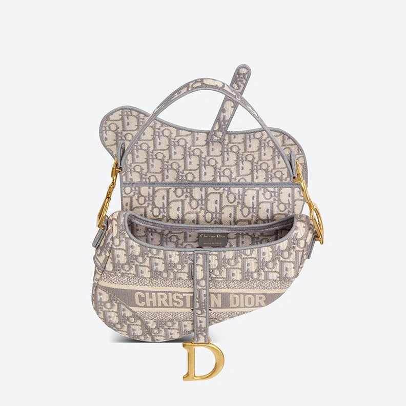 Fashionable 312 Christian Dior Saddle Bag In Oblique Motif Canvas Grey