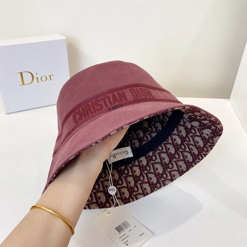 Fashionable 5545 Christian Dior Bucket Hat Oblique Motif Denim Burgundy