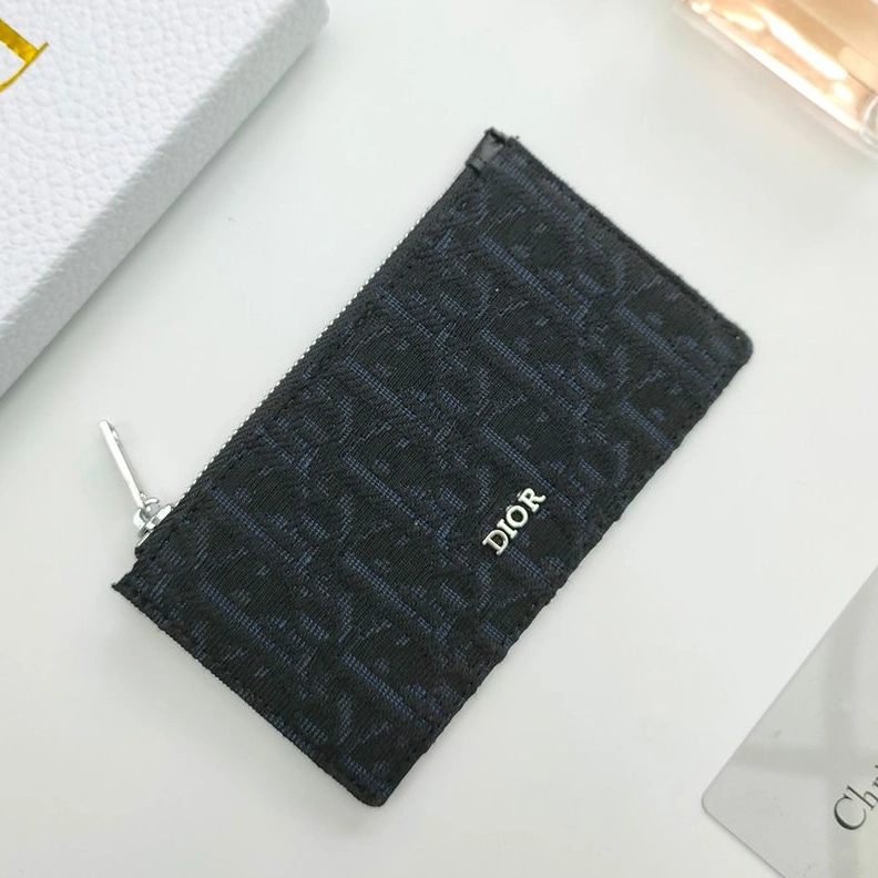 Fashionable 6130 Dior Zipped Card Holder Oblique Motif Canvas Calfskin Black