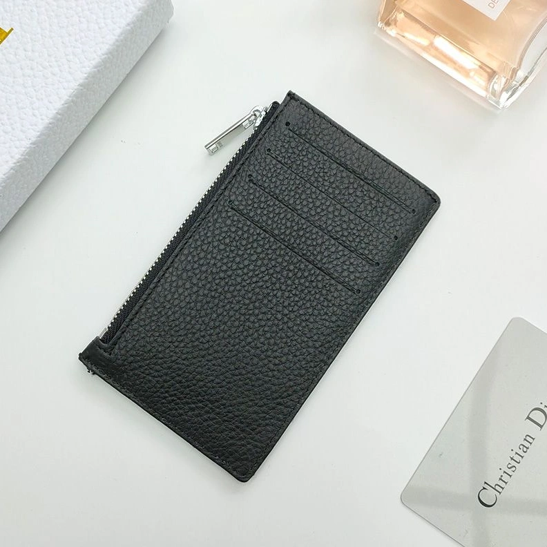 Fashionable 6130 Dior Zipped Card Holder Oblique Motif Canvas Calfskin Black