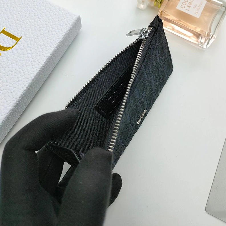Fashionable 6130 Dior Zipped Card Holder Oblique Motif Canvas Calfskin Black
