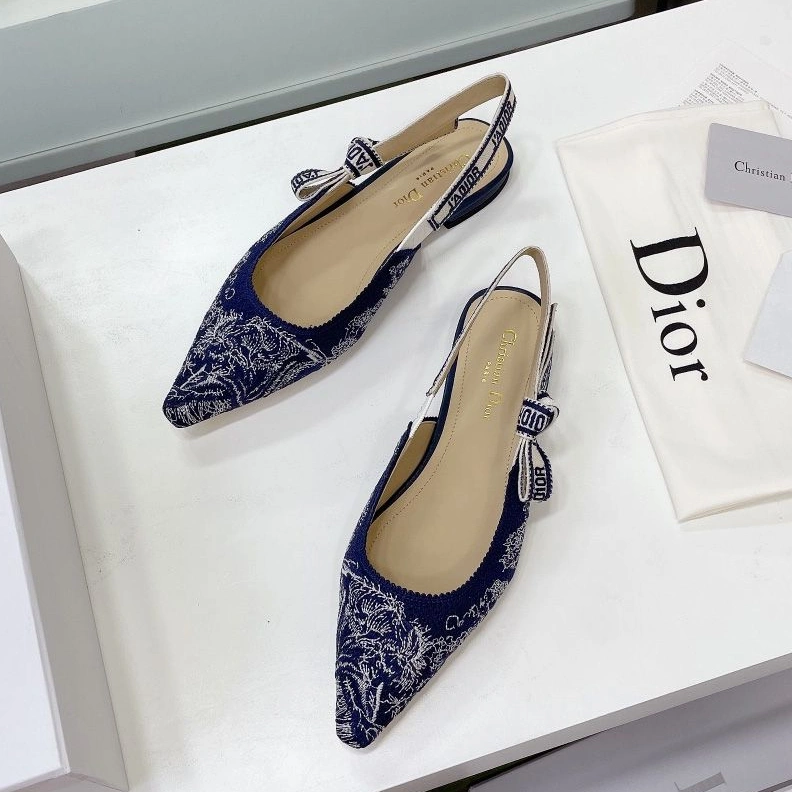 Fashionable 6364 J'Adior Slingback Pumps Women Toile de Jouy Motif Canvas Navy Blue