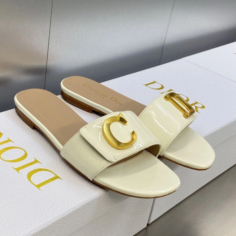 Fashionable 6612 C'est Dior Slides Women Patent Leather White