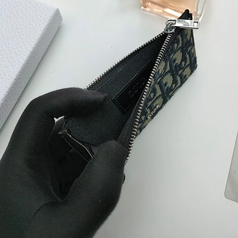 Fashionable 6669 Dior Zipped Card Holder Oblique Motif Canvas Calfskin Blue