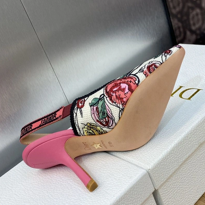 Fashionable 6988 J'Adior Slingback Pumps Women Florilegio Motif Canvas White Pink
