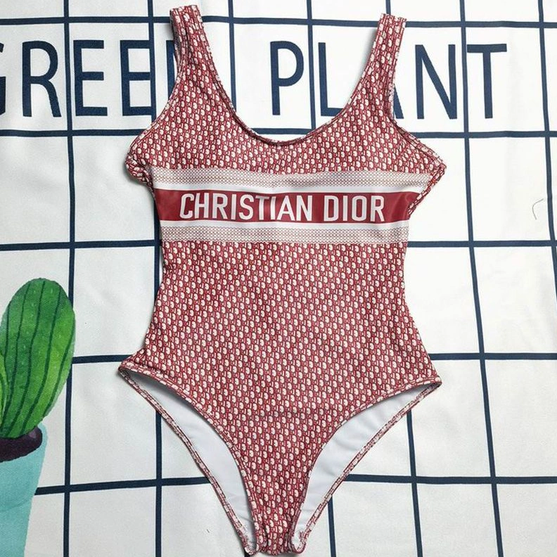 Fashionable 7293 Christian Dior Swimsuit Women Oblique Motif Lycra Red