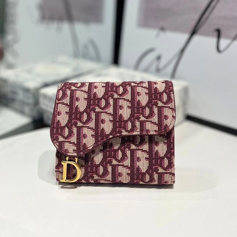 Fashionable 759 Dior Saddle Lotus Wallet In Oblique Motif Canvas Burgundy