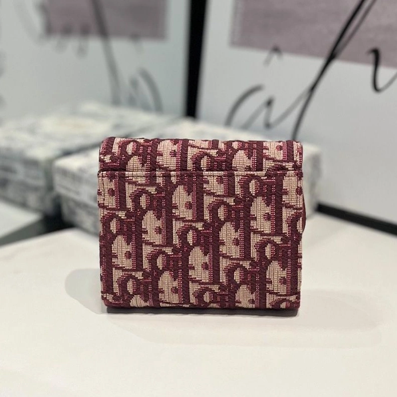 Fashionable 759 Dior Saddle Lotus Wallet In Oblique Motif Canvas Burgundy