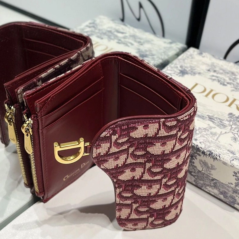 Fashionable 759 Dior Saddle Lotus Wallet In Oblique Motif Canvas Burgundy