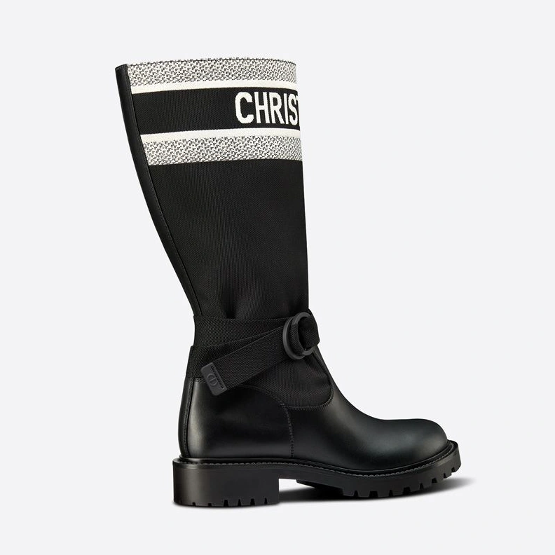 Fashionable 7605 Christian Dior D-Major Boots Women Technical Fabric and Calfskin Black White