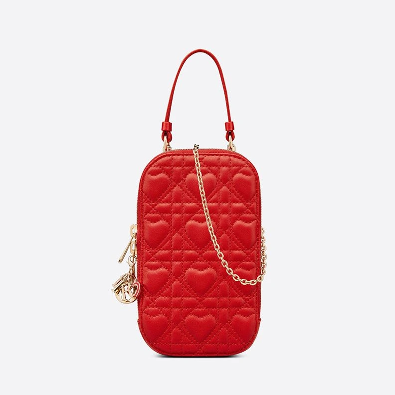 Fashionable 786 Lady Dior Phone Holder Cannage Lambskin Red