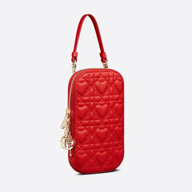 Fashionable 786 Lady Dior Phone Holder Cannage Lambskin Red