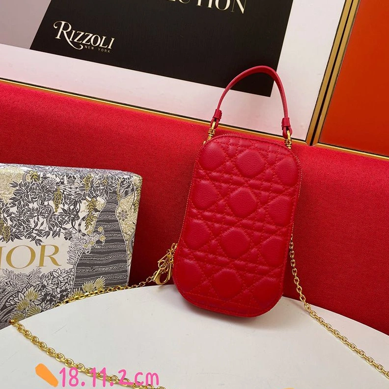 Fashionable 786 Lady Dior Phone Holder Cannage Lambskin Red