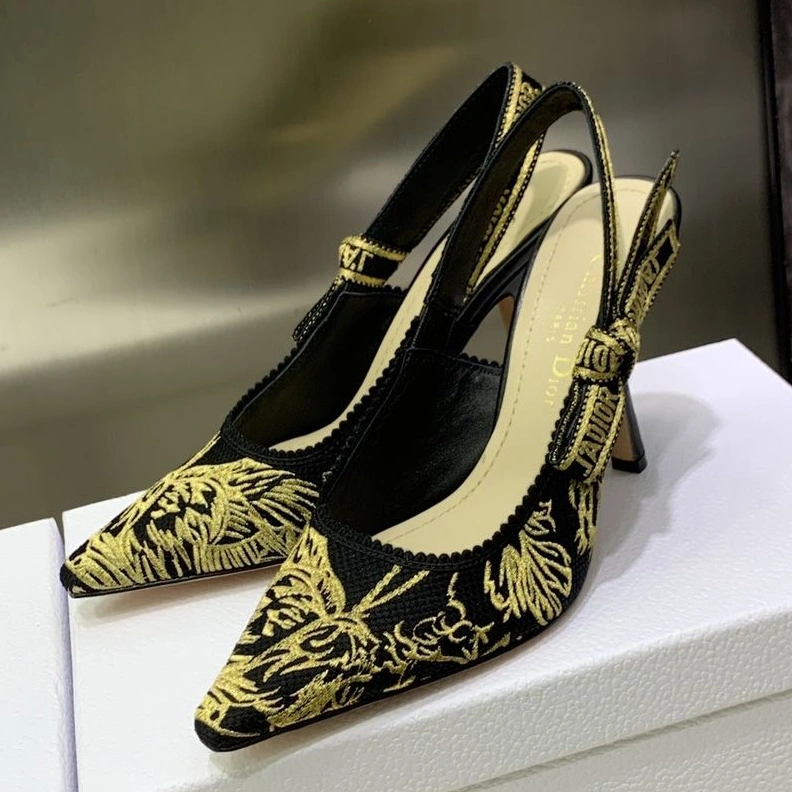 Fashionable 8548 J'Adior Slingback Pumps Women Jardin d'Hiver Motif Canvas Black
