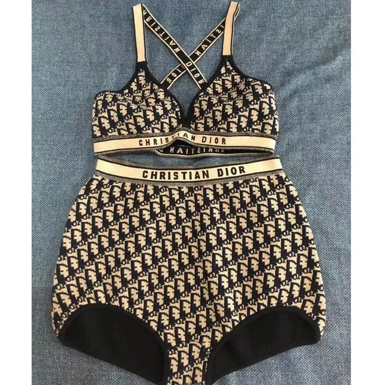 Fashionable 8581 Christian Dior J'Adior High Waisted Crisscross Bikini Women Oblique Motif Lycra Black