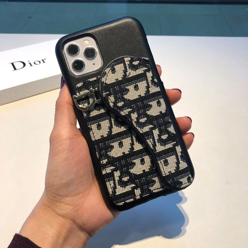 Fashionable 8674 Dior Saddle iPhone Case Oblique Calfskin Black