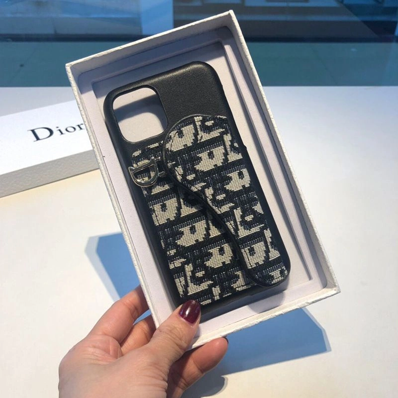 Fashionable 8674 Dior Saddle iPhone Case Oblique Calfskin Black
