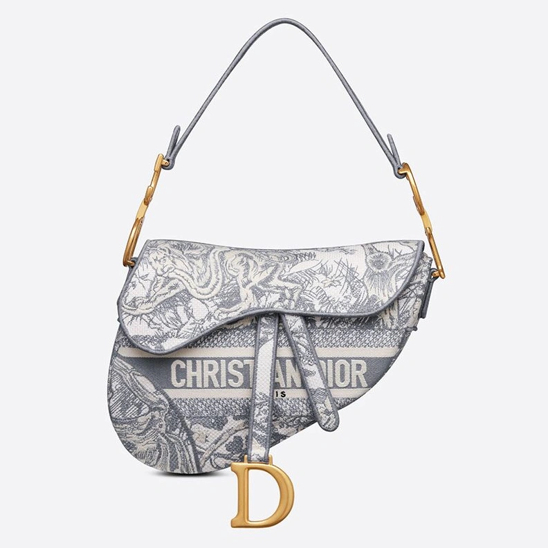 Fashionable 9088 Christian Dior Saddle Bag In Toile de Jouy Motif Canvas Grey