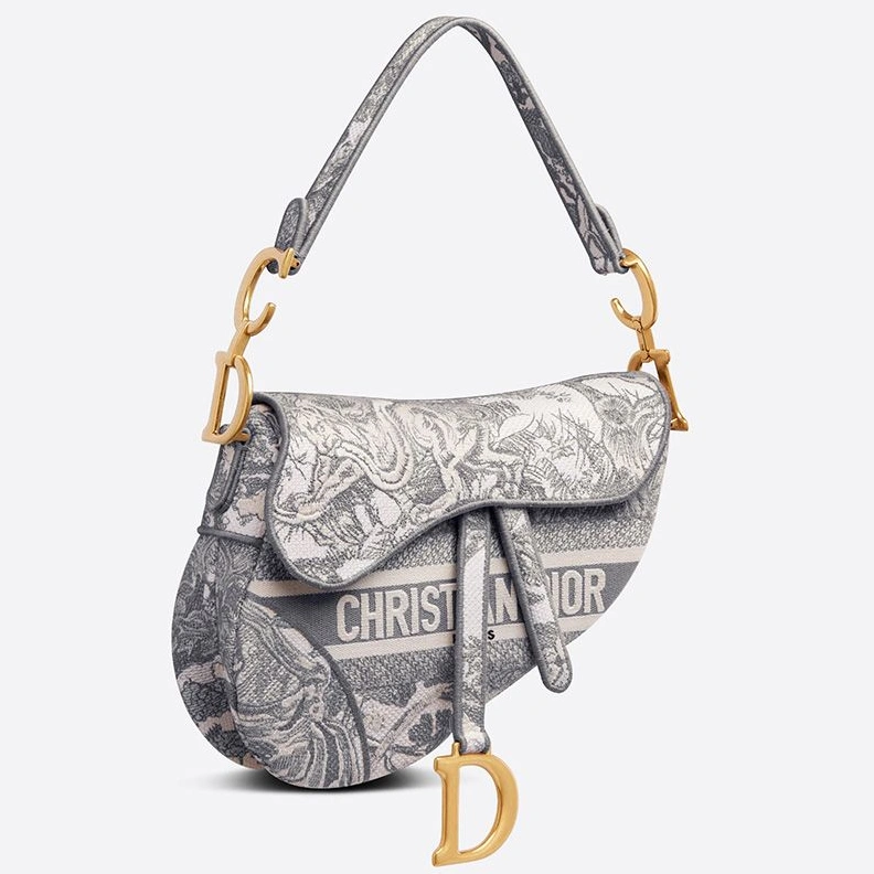 Fashionable 9088 Christian Dior Saddle Bag In Toile de Jouy Motif Canvas Grey
