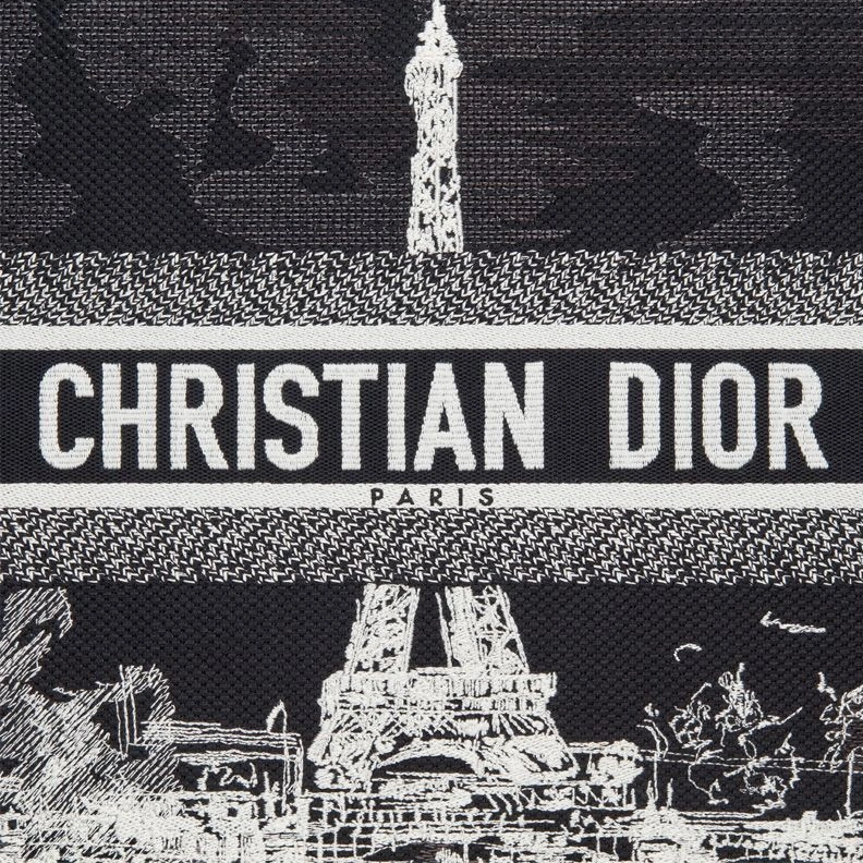 Fashionable 9800 Dior Book Tote In Paris Eiffel Tower Motif Canvas Black