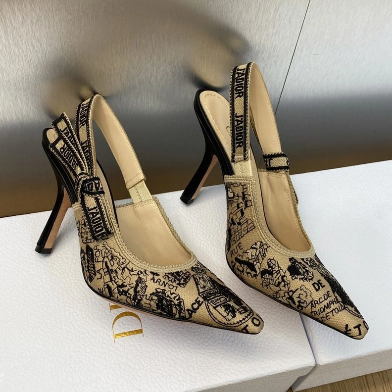 GoAnywhere 2403 J'Adior Slingback Pumps Women Plan de Paris Motif Canvas Beige
