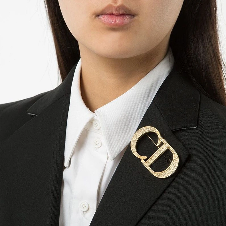 GoAnywhere 2450 Dior CD Brooch Metal with White Crystals Gold