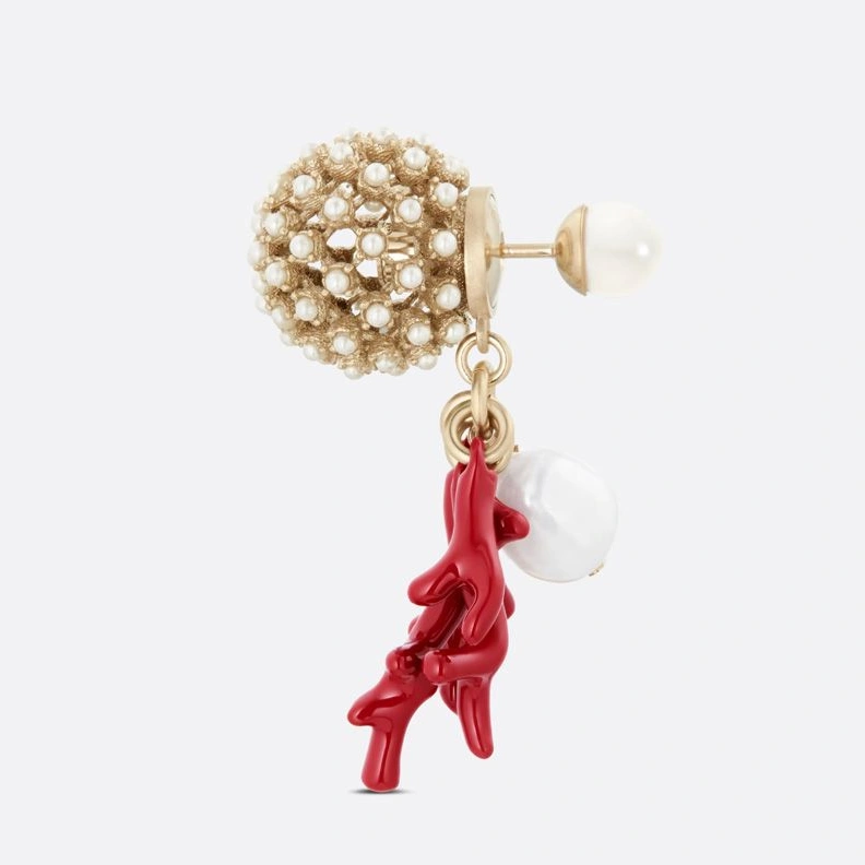 GoAnywhere 6669 Dior Tribales Earrings Metal, Pearls, Freshwater Pearl and Lacquer Coral Gold Red