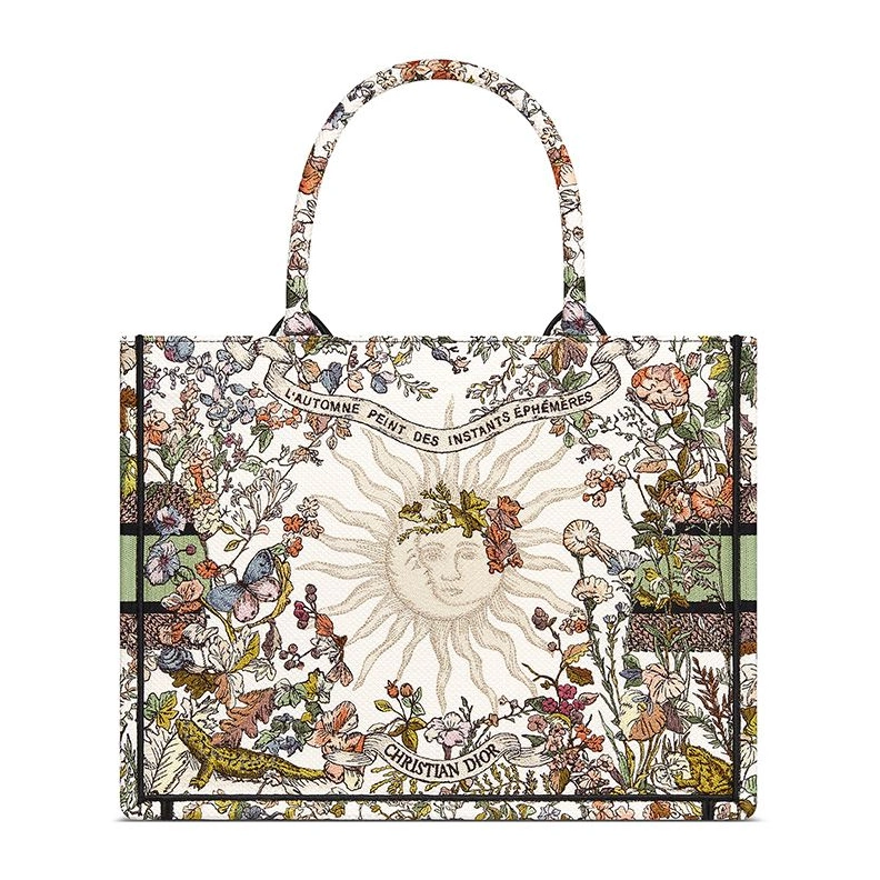 GoAnywhere 7469 Dior Book Tote In 4 Saisons Printemps Soleil Motif Canvas White Green
