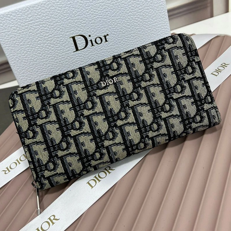 GoAnywhere 9893 Dior Silver Zipped Zip Wallet Oblique Motif Canvas Blue