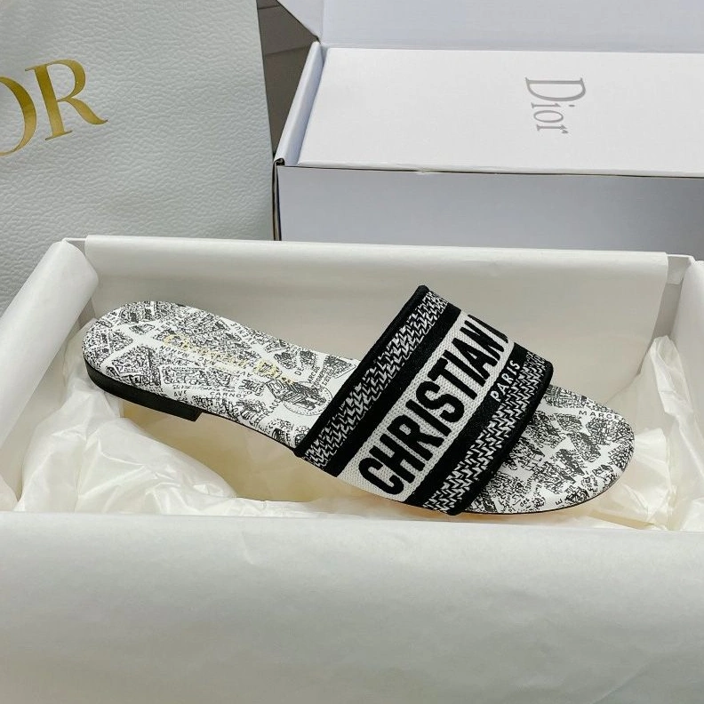 GoodFit 1026 Christian Dior Dway Slides Women Plan de Paris Motif Canvas White