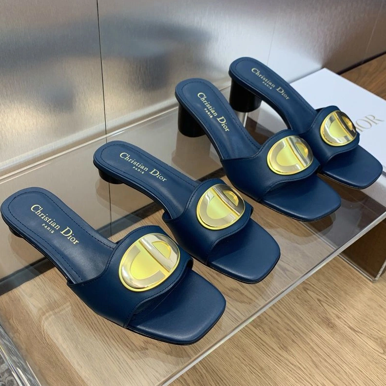 GoodFit 1511 Forever Dior Slides Women Calfskin Navy Blue
