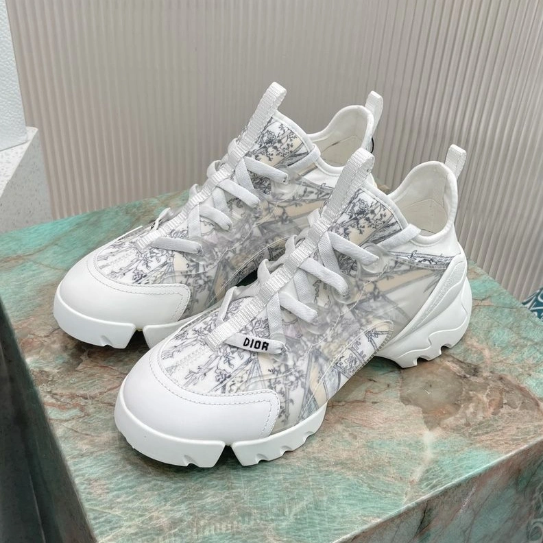 GoodFit 169 Dior D-Connect Sneakers Women Reve d'Infini Motif Technical Fabric White Beige