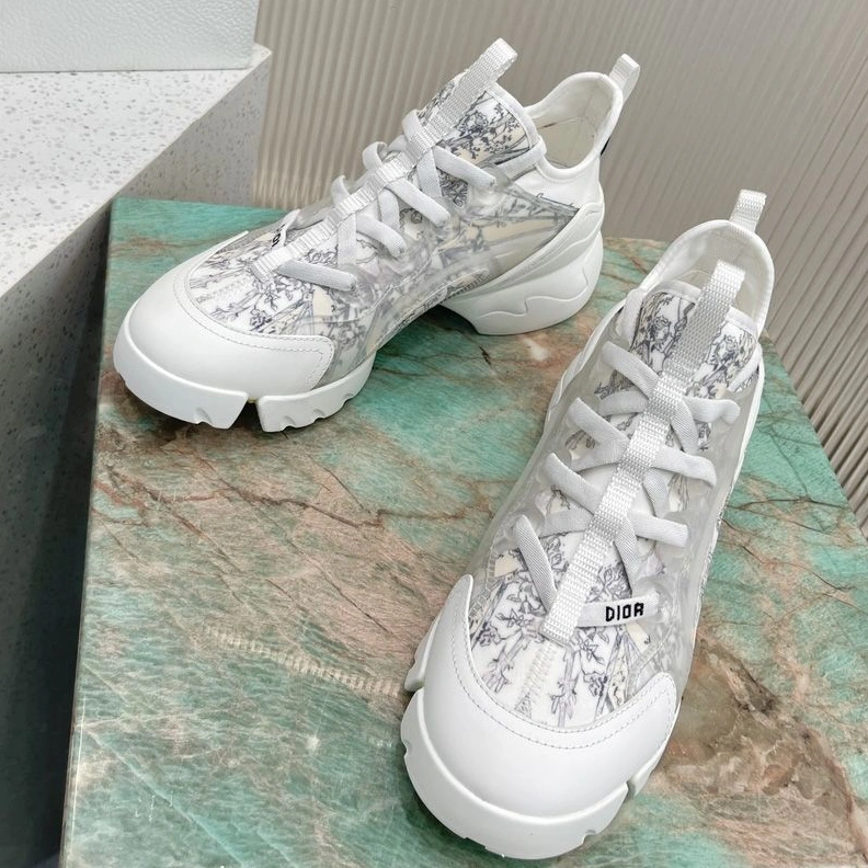 GoodFit 169 Dior D-Connect Sneakers Women Reve d'Infini Motif Technical Fabric White Beige
