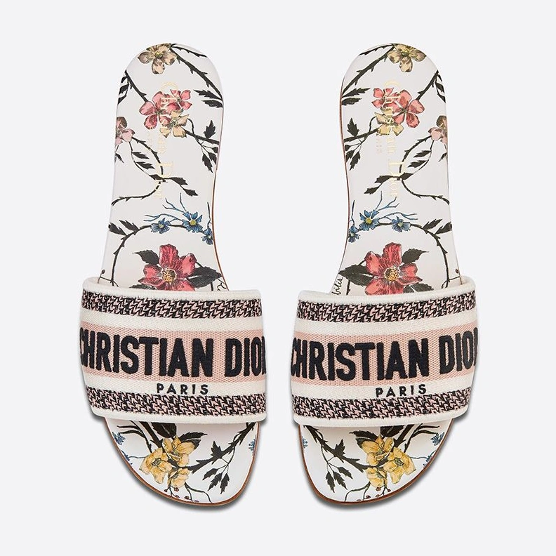 GoodFit 2435 Christian Dior Dway Slides Women Rosa Mutabilis Motif Canvas White
