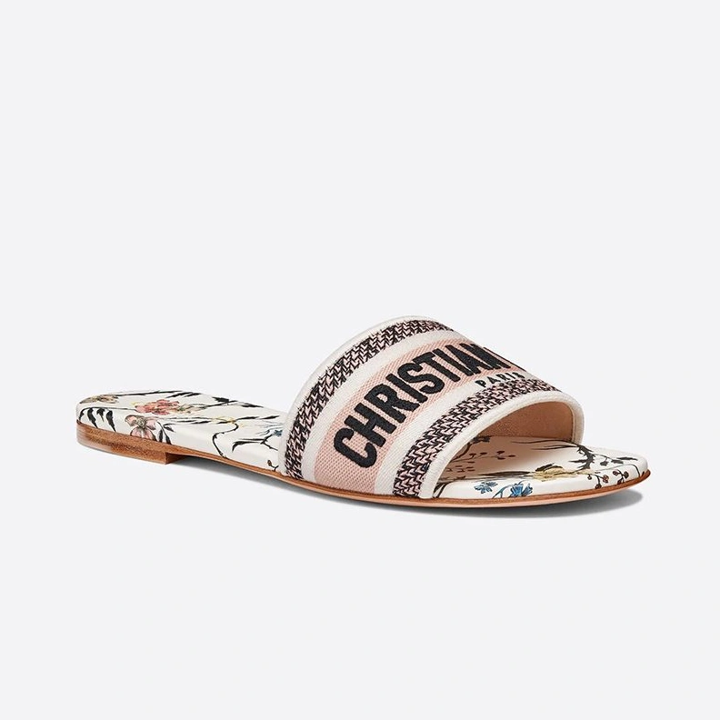 GoodFit 2435 Christian Dior Dway Slides Women Rosa Mutabilis Motif Canvas White