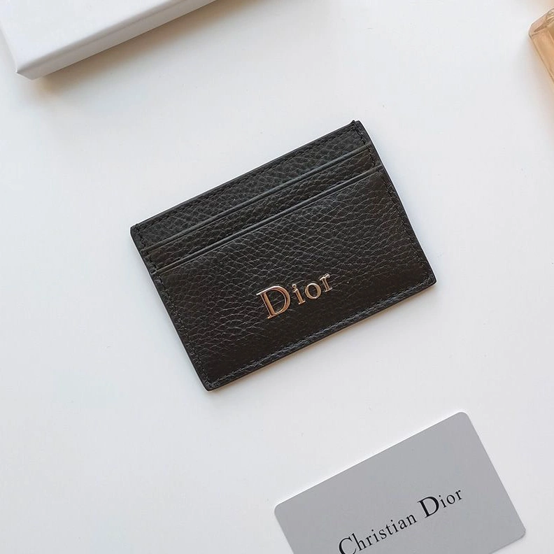 GoodFit 2507 Dior Card Holder Grained Calfskin With D Icon Signature Black